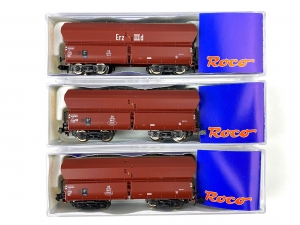 N-ROCO-24030---3-tlg-Set-Selbstentladewagen---Erz-IIId---DB---Ep-III
