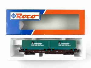 H0-DC-ROCO-46577---Containertragwagen---VAILLANT---BB