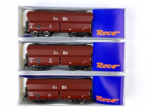 N-ROCO-24029---3-tlg-Set-Selbstentladewagen---Erz-IIId---DB---Ep-III