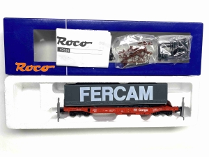 H0-DC-ROCO-47630---4-achsiger-Taschenwagen---FERCAM---DB---Ep-V