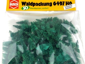 H0-BUSCH-6497---Waldpackung---50-Stecktannen-sortiert