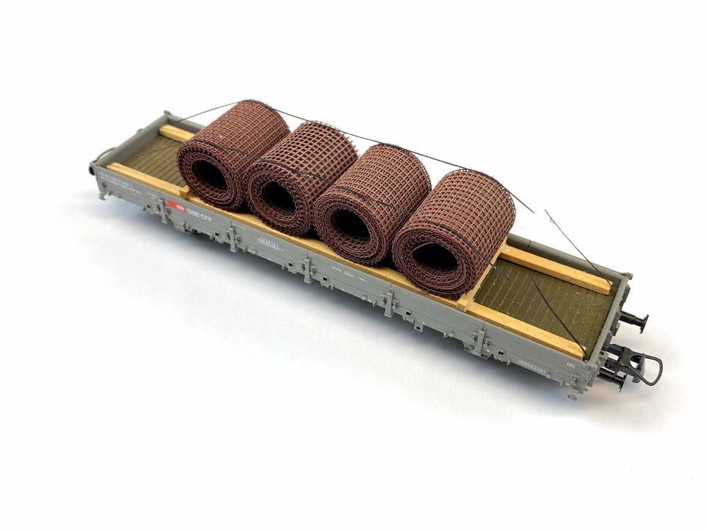 Bild 1 von H0 DC ROCO 66490 - Rungenwagen mit Ladegut Drahtrollen - SBB CFF