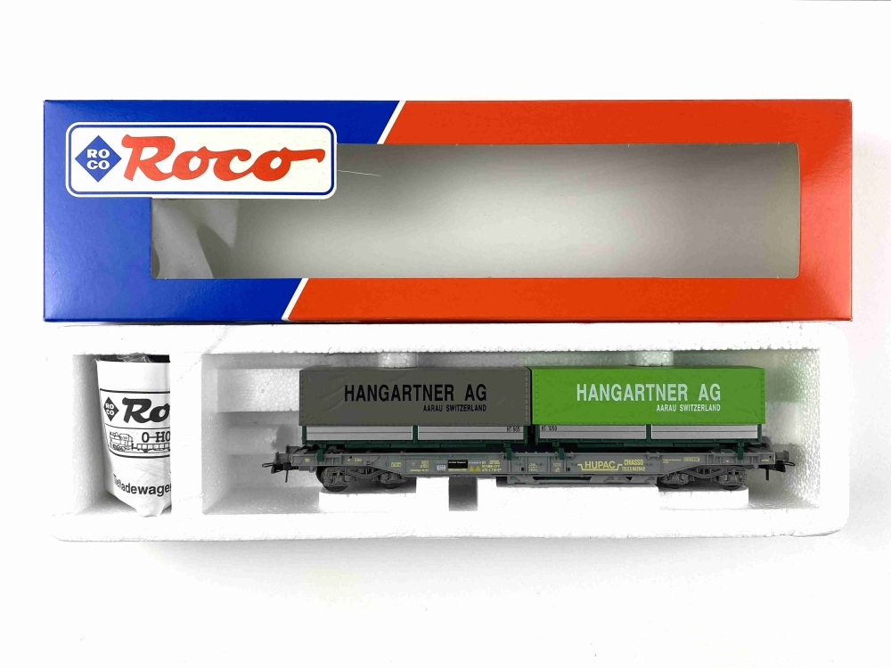Bild 1 von H0 DC ROCO 46369 - Containertragwagen - HANGARTNER AG - SBB