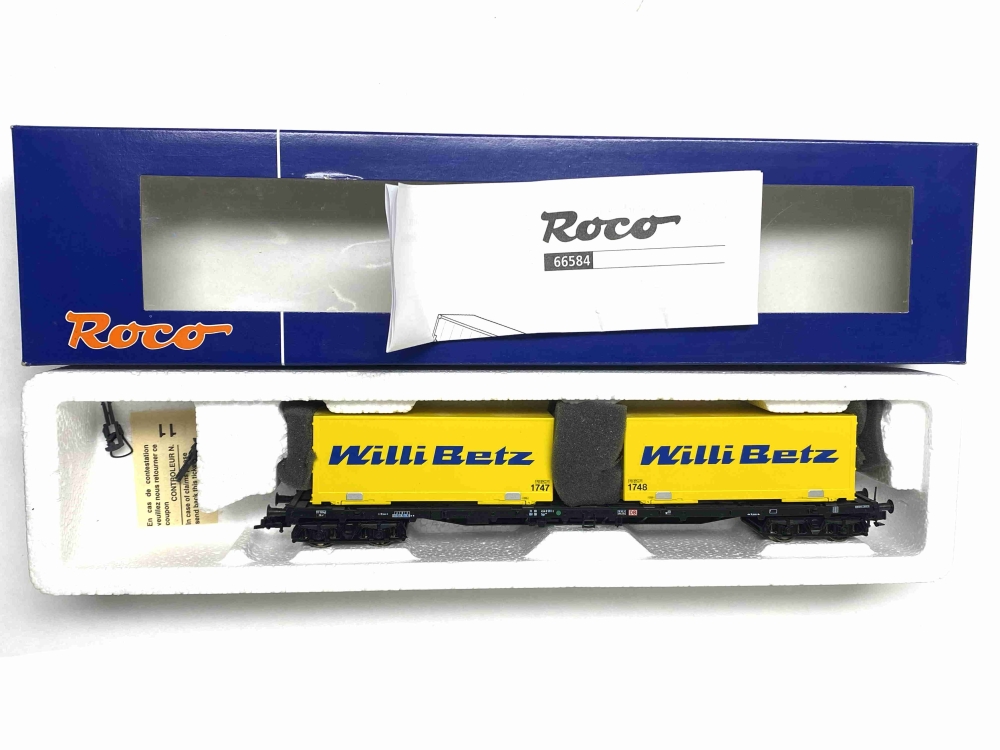 Bild 1 von H0 DC ROCO 66584 - Containertragwagen - WILLI BETZ - DB - Ep. V