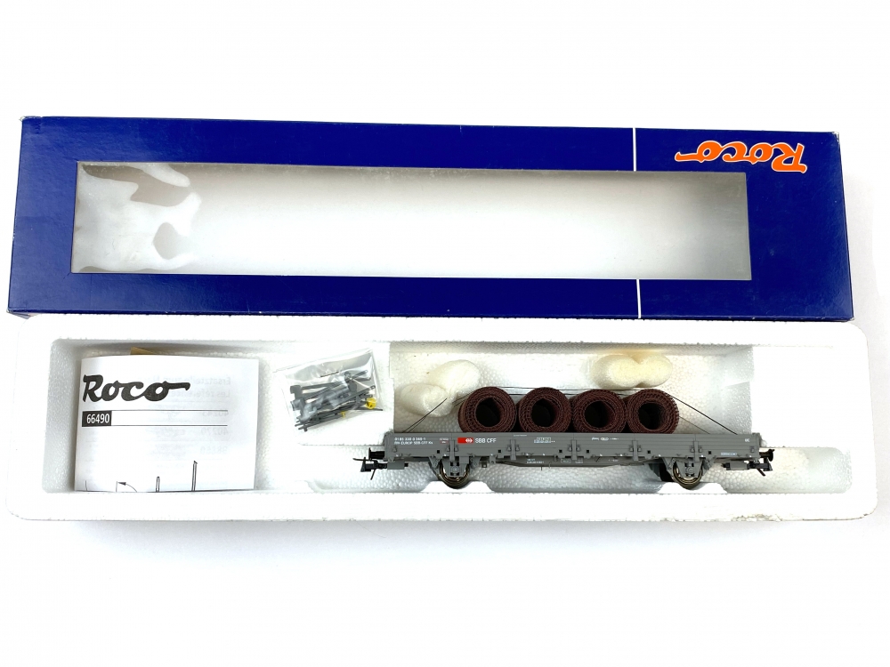 Bild 1 von H0 DC ROCO 66490 - Rungenwagen mit Ladegut Drahtrollen - SBB CFF