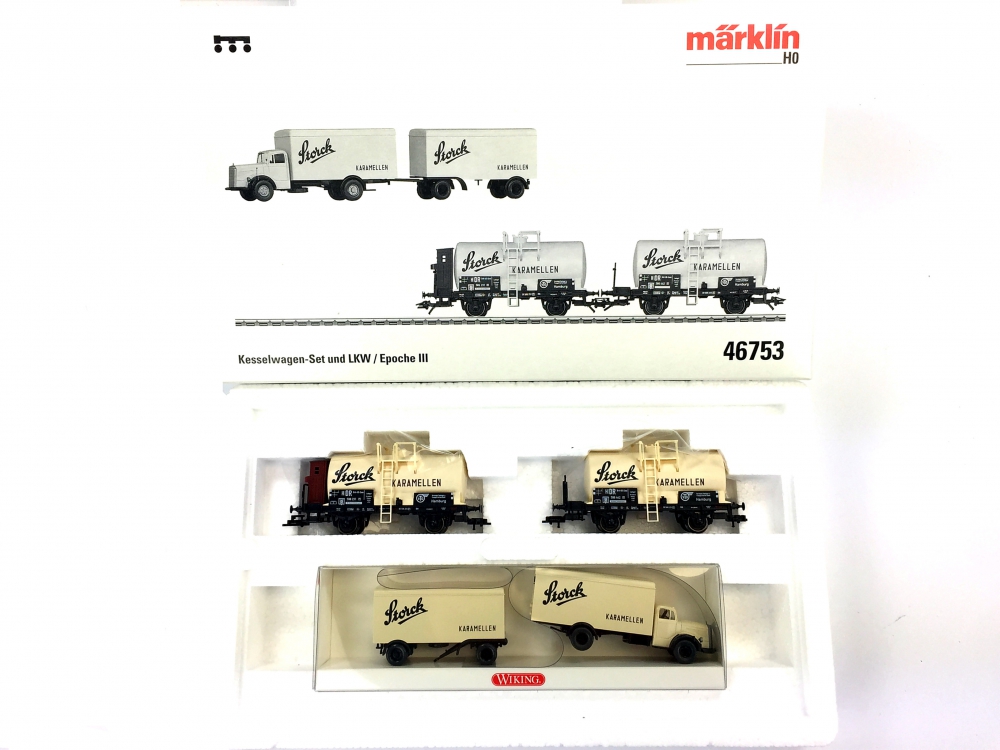 Bild 1 von H0 DC MÄRKLIN 46753 - Kesselwagen-Set und LKW - DB + VTG - Storck - Ep. III
