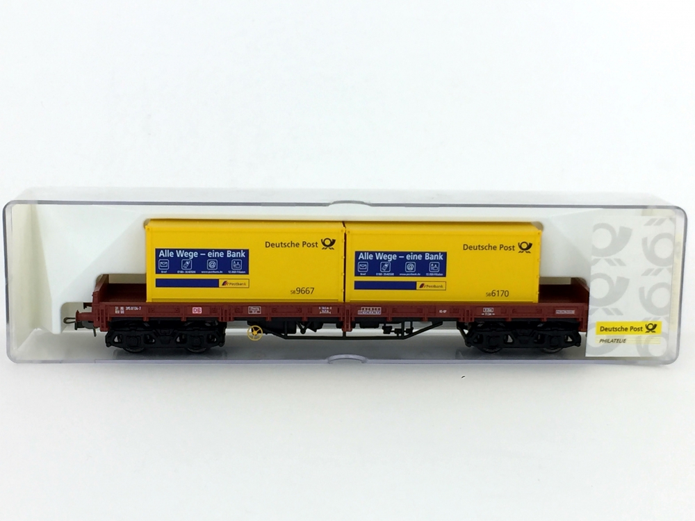 Bild 1 von H0 DC ELECTROTREN 006745 - Deutsche Post - Flachwagen mit 2 Containern