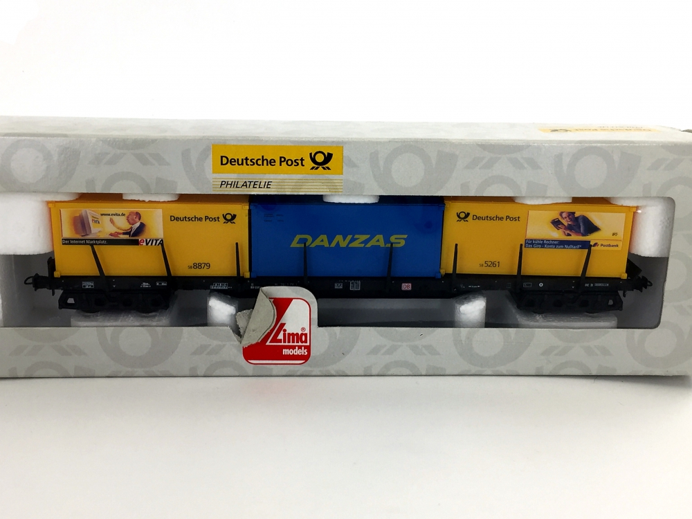 Bild 1 von H0 DC LIMA 21421 - Deutsche Post PHILATELIE - Flachwagen der DB mit Containern